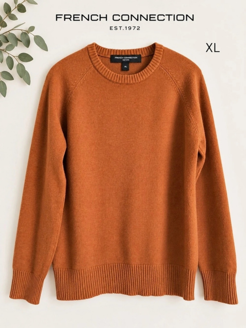 French Connection Crew Neck Sweater in Warm Cinnamon Brown, Size XL